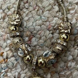 New York & Company Gold and Silver Floral Necklace